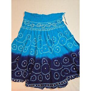 Handmade Blue boho midi‎ skirt adjustable tie waist mirror sequins One Size New